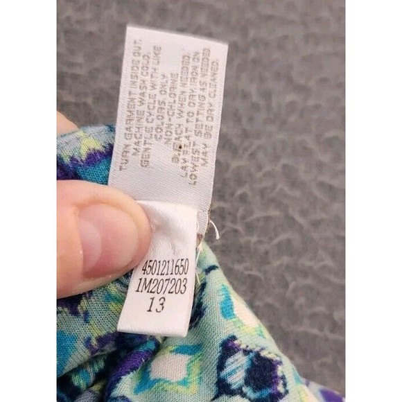 Chico's Aqua Blue Purple White Chevron Ruched Ikat Sides Tunic Top Shirt Sz 1 M - Picture 7 of 7